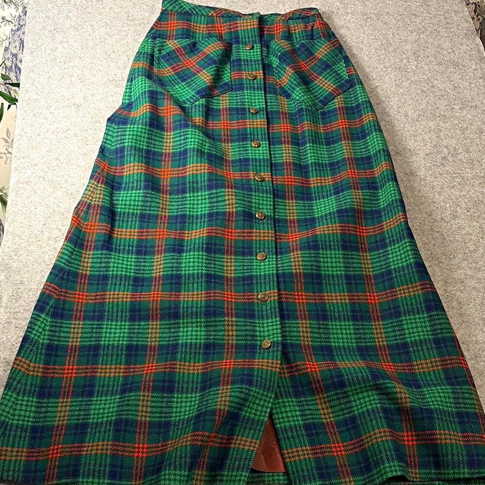 Vtg 70s Agile Florence Walsh plaid wool maxi Skirt Preppy Boho 70’s 26 inch w